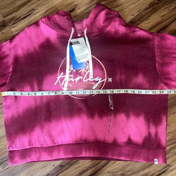 NWT Maroon Pink Striped Tie Dye Hurley Palm Tree Hoodie  Cropped Size Large - Picture 6 of 11